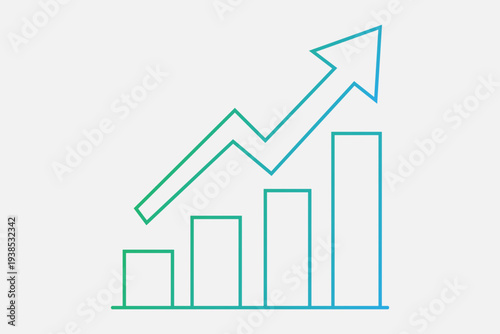 This illustration features a bar chart with four ascending bars and a sharp upward-pointing arrow following the trend line.