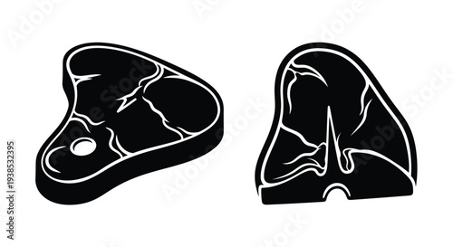 Two cuts of beef meat presented as a striking black silhouette