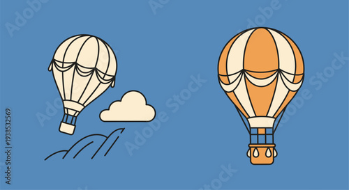 Two hot air balloons float above a cloud simple illustration silhouette
