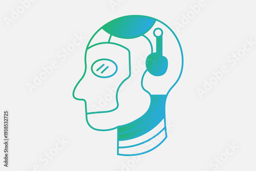 This illustration depicts a humanoid robot head in profile.