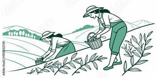 Dinosaurs roaming in a lush prehistoric landscape with green foliage. Vector