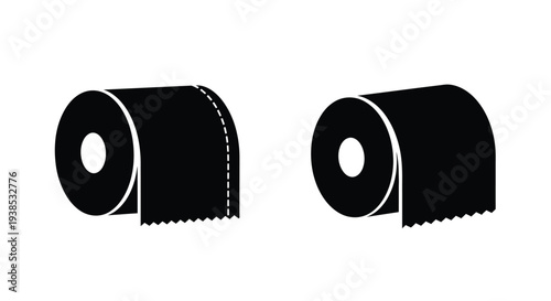 Two rolls of toilet paper depicted in a stark black silhouette