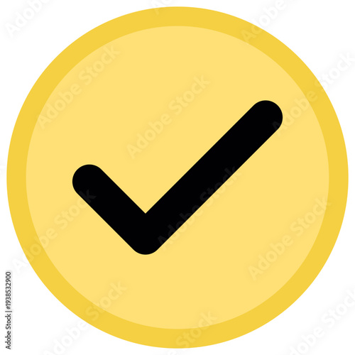 Black Check Mark Icon in Yellow Circle | Success Validation and Approval Symbol for UI Design