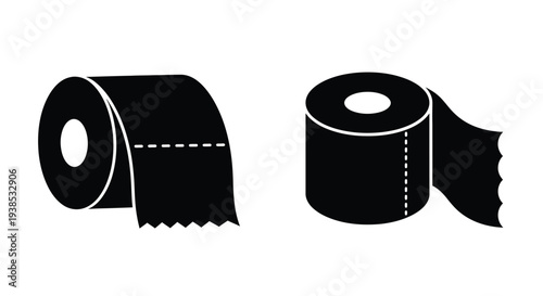 Two rolls of toilet paper depicted in black graphic silhouette