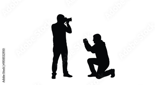 Photographer and subject in a dynamic pose black silhouette