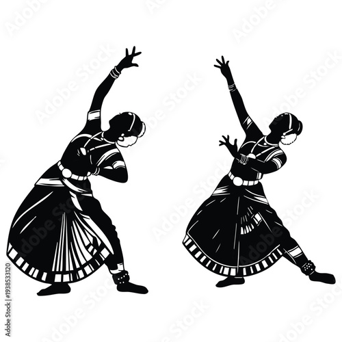 Ballroom dancing silhouette dancing tango elegantly together on transparent surface.