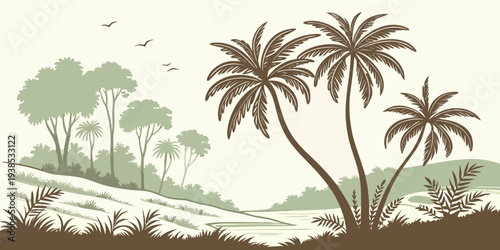 Tropical island paradise with palm trees and clear blue waters Vector