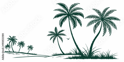Silhouette of palm trees on a tropical beach at sunset Vector