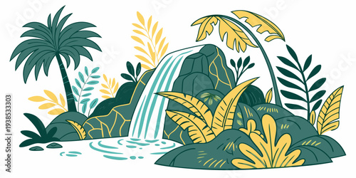 Tropical island paradise with palm trees and a small boat on the shore Vector