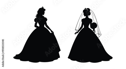 Two brides in wedding dresses a striking black silhouette