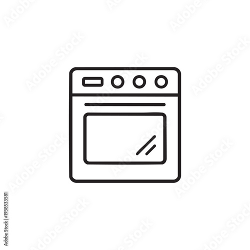 A minimalist line drawing presents a classic oven, a staple appliance in any kitchen.