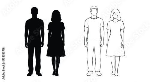 Four figures two in black and two in white presented as a silhouette