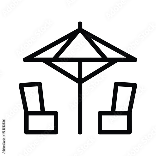 Minimalist Patio Umbrella and Chairs Line Art Icon for Outdoor Seating and Relaxation
