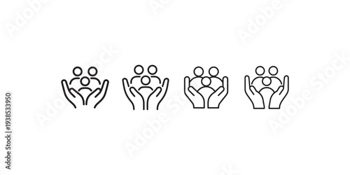 Care people group line icon set. linear care people group ui icon collection. care and love concept outline vector sign symbol