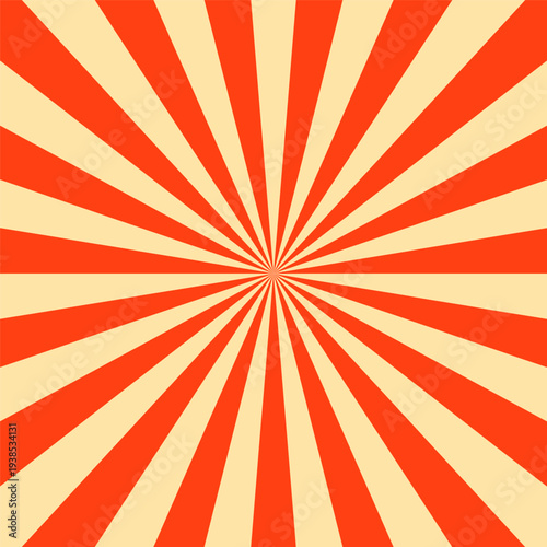 Vibrant red and white sunburst vector background. Abstract radial lines extending from the center, creating a dynamic starburst pattern. 