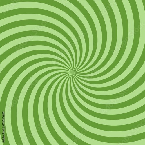 Vibrant green spiral sunburst vector background. Abstract radial lines creating a twisting starburst effect. 