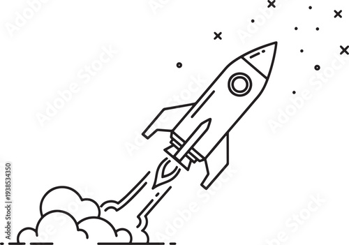 Rocket Ship Blasting Off Into Space.