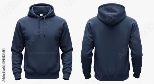 Navy Blue Hoodie Mockup Front and Back View for Apparel Design