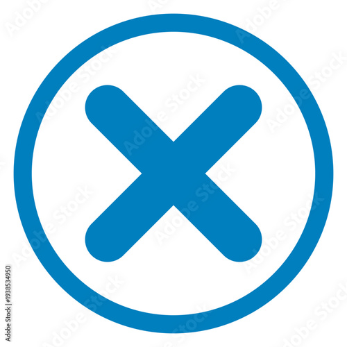 Billede på lærred Blue X Mark Icon in Circle – Minimalist Close, Delete, and Cancel Button Symbol
