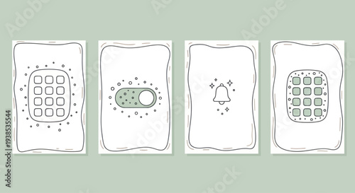 Set of UI elements, icons, and doodles for app design, vector illustration