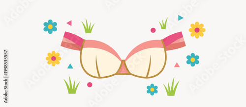 Structured off-shoulder bridal neckline vector illustration. Flat design fashion bodice with floral and geometric elements. Minimalist wedding garment graphic isolated on white