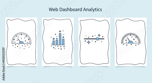 Web Dashboard Analytics Icons: Speedometer, Bar Chart, Slider, Gauge