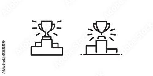 Winner podium icons with shining trophy cup representing victory first place achievement and competition success isolated on white background graphics