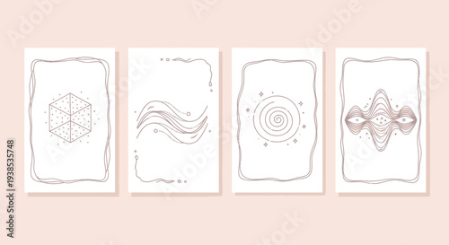 Esoteric Symbols Set on White Cards with Delicate Borders, Pastel Background