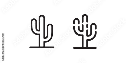 Pair of stylized cactus icons in outline and dotted line style on white background