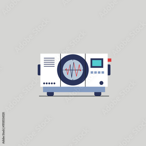 Illustration of a scientific oscilloscope displaying a waveform on its screen.