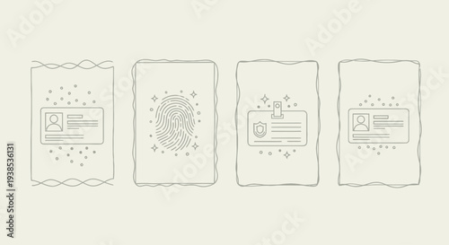 Identity Verification Icons: ID Card, Fingerprint, and Badge - Security Concept