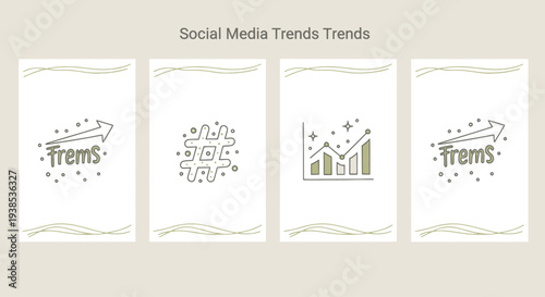 Social Media Trends Icons: Hashtag, Growth Chart, and Arrows