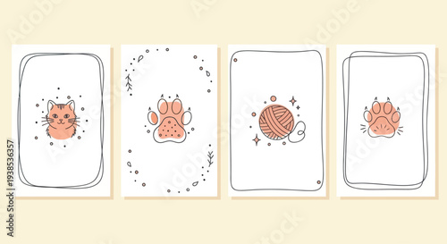 Cute Cat Paw Print and Yarn Card Designs