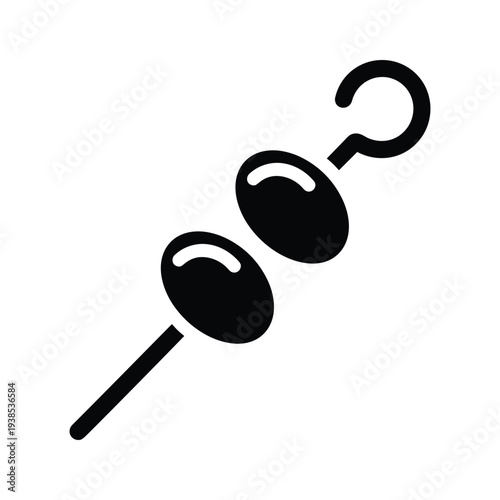 Minimalist Black Silhouette Icon of a Cocktail Skewer with Two Olives Isolated on White Background