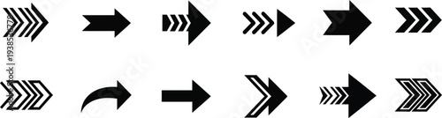 Collection of black arrow icons pointing right