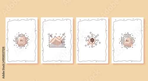 AI and Data Analysis Concept Art: Microchip, Graph, and Network Icons