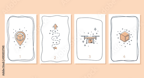 Drone Delivery Service Icons: Location, Route, Flight, Package