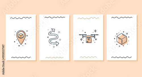 Delivery Icons: Drone, Package, Location Pin, Route Map