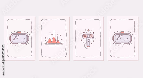 Set of 4 Minimalist VR Headset and Controller Illustrations