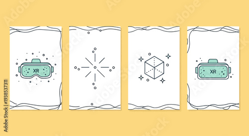 Virtual Reality Headset and XR Icons: Future Technology & Gaming Concept