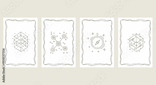 Abstract Geometric Icons: Cube, Network, Compass, and Data Flow