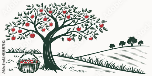 A vibrant tree with colorful leaves standing in a serene landscape with animals nearby Vector