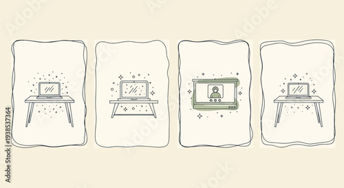 Digital Learning and Remote Work Concept: Laptops and Video Calls