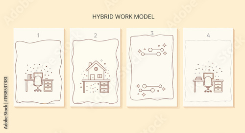 Hybrid Work Model: Office, Home, Collaboration, Remote - Illustration