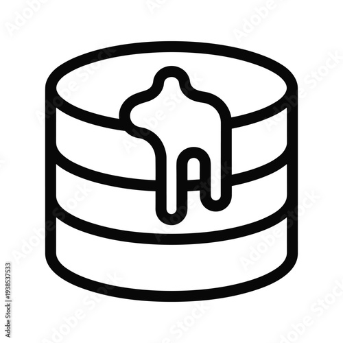 Minimalist Pancake Stack with Syrup Drizzle Line Art Icon - Breakfast and Brunch Food Illustration
