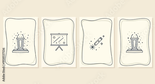 Presentation and Celebration Icons: Podium, Screen, Sparkler, Podium