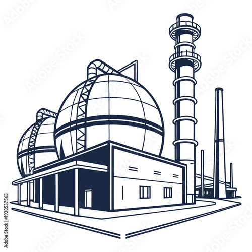 Industrial nuclear power plant with cooling towers and reactor buildings