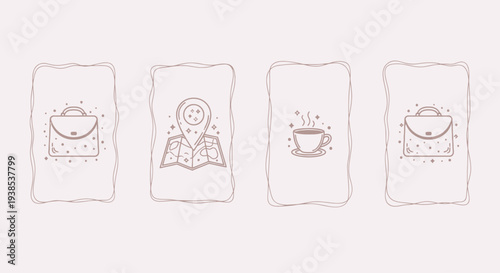 Business Travel Coffee Icons Set