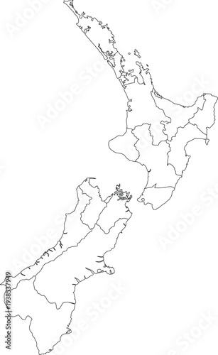 Map of New Zealand regions and territories outlined
