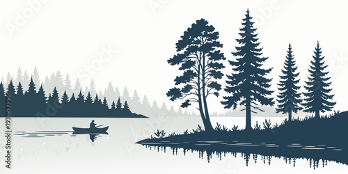 A serene winter landscape with a lone wolf howling under a starry sky. Vector